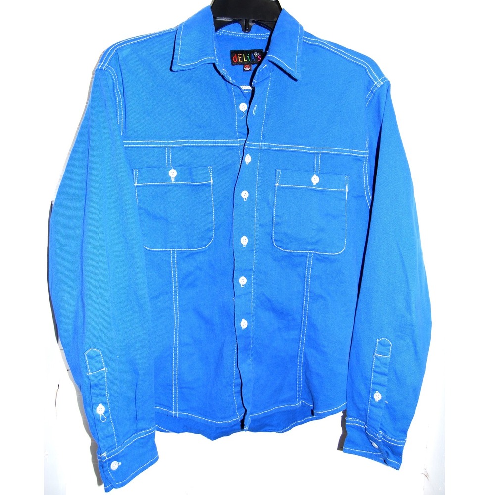 Delia's denim shirt Women's‎ XS Blue white Oversized Stretch button up